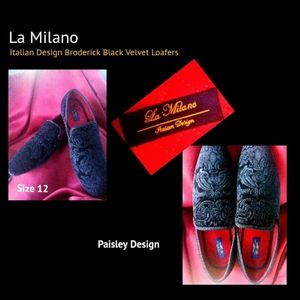 La Milano Italian Design Black Velvet Loafer Men's 12 Paisley Design